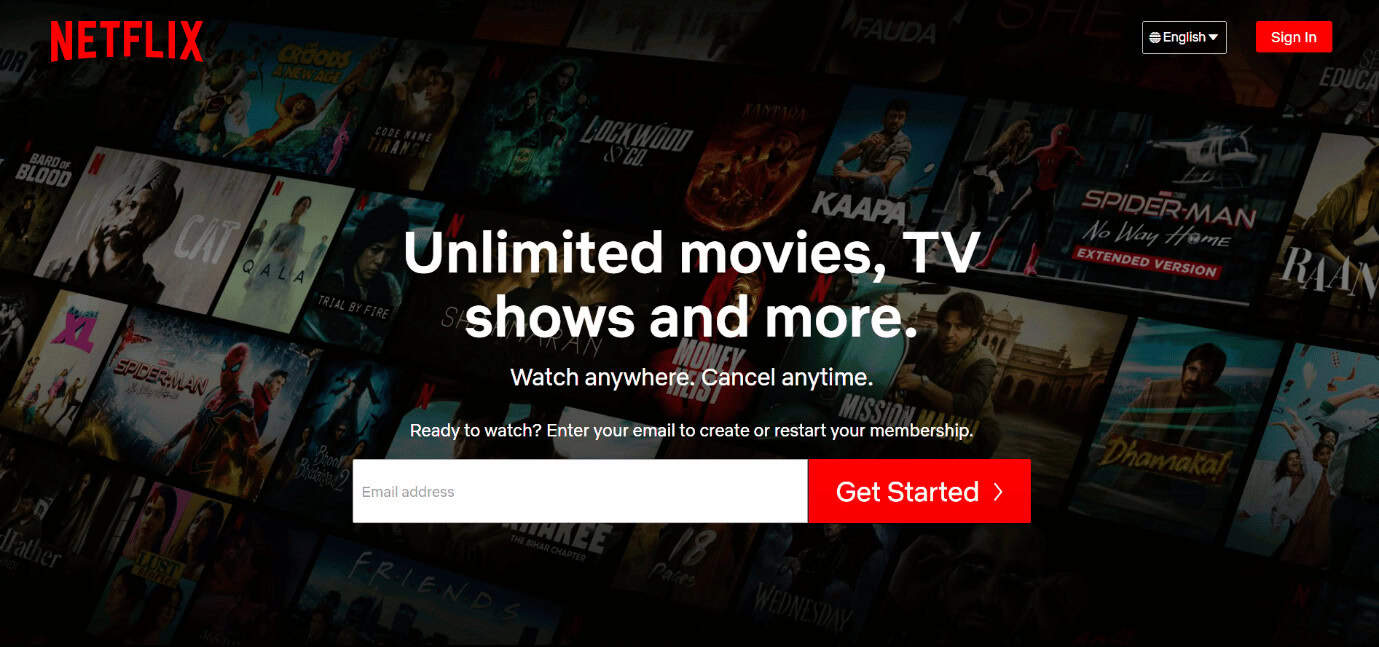Netflix website home page