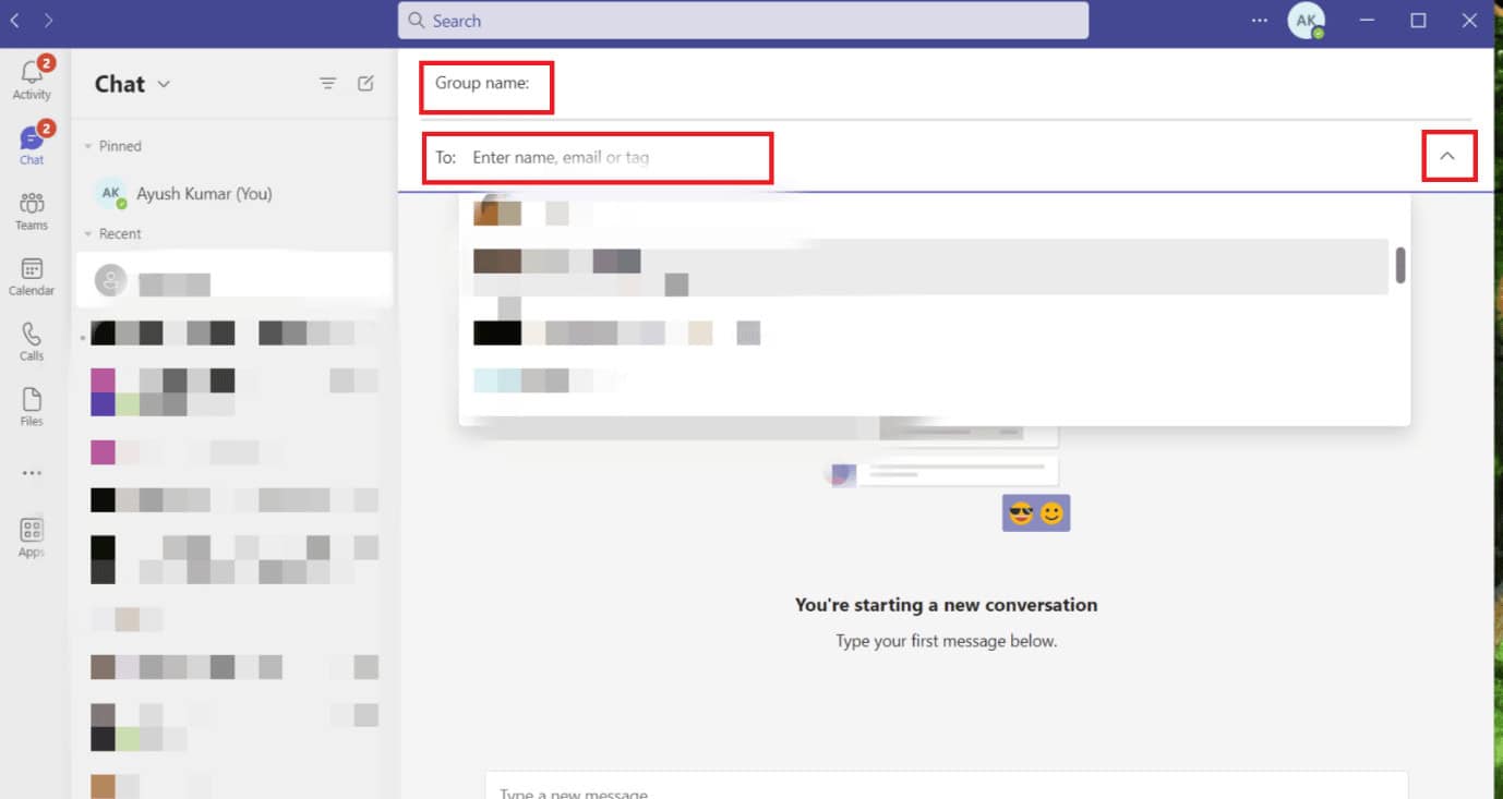 click on the Down Arrow icon. How to Create a Group in Teams