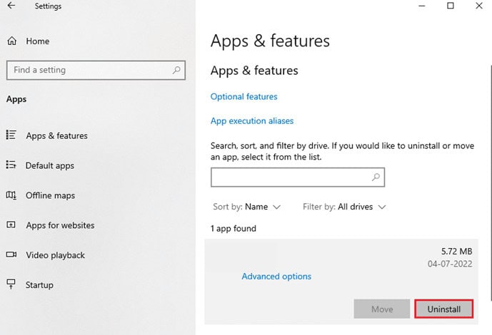 click on Forza Horizon FH4 and select Uninstall option