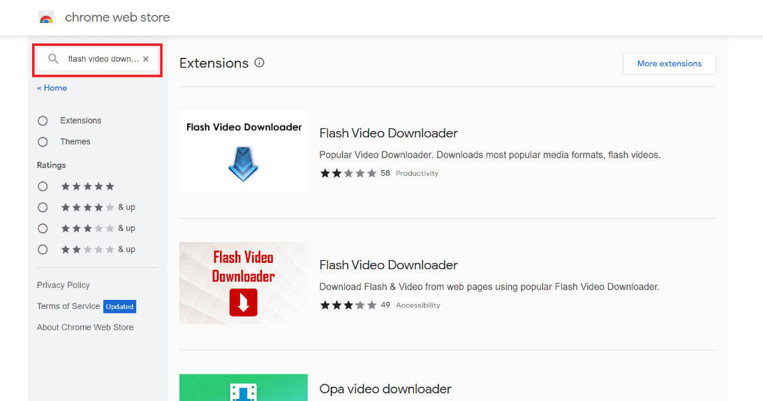 Open Chrome Web Store and search for Flash Video Downloader.
