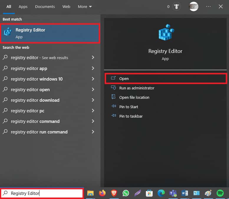 Open Registry Editor from the start menu