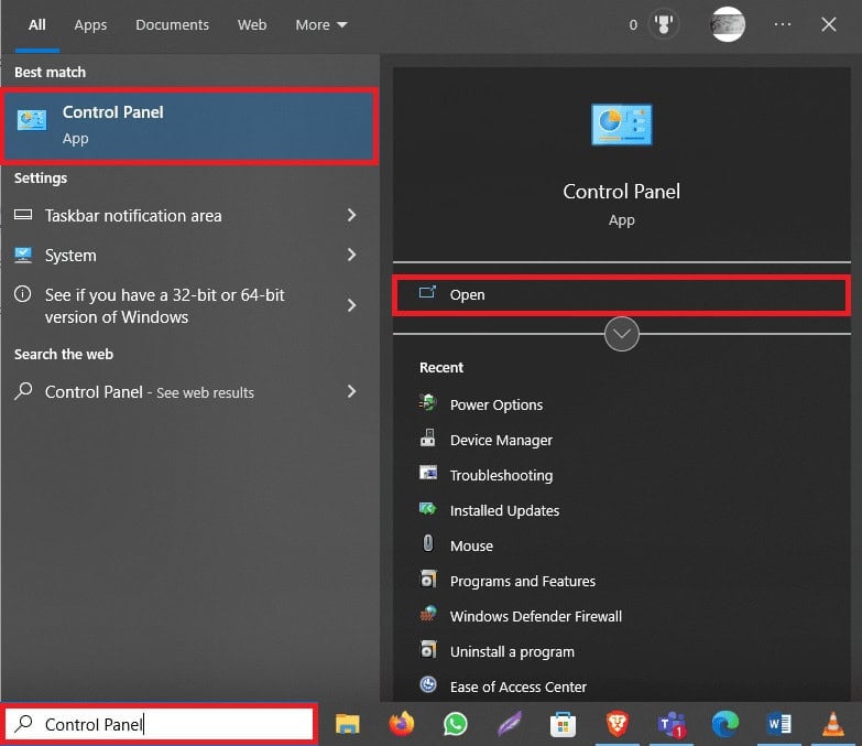 Open the Control Panel from the start menu