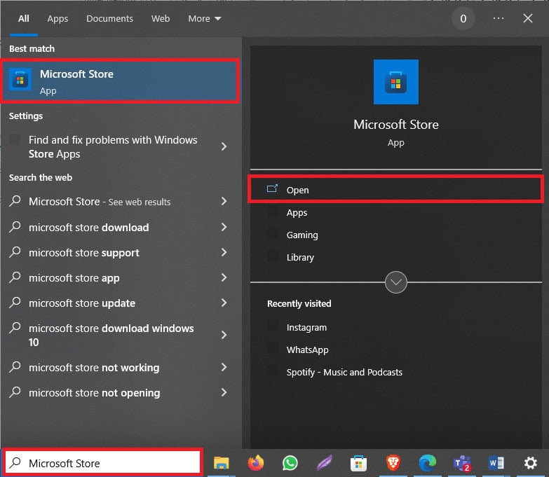 open the Microsoft Store from the start menu