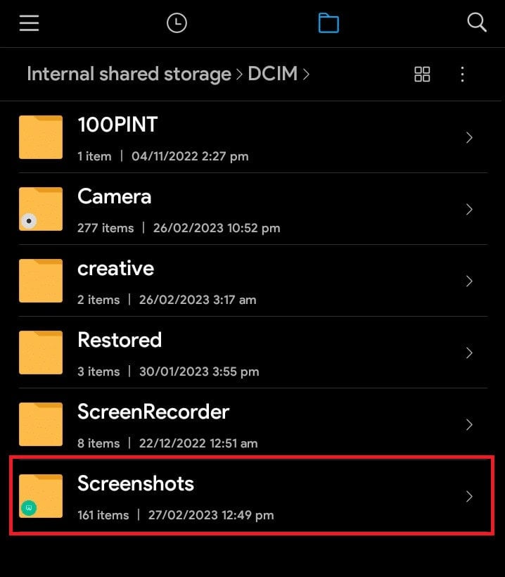 Open the screenshots folder