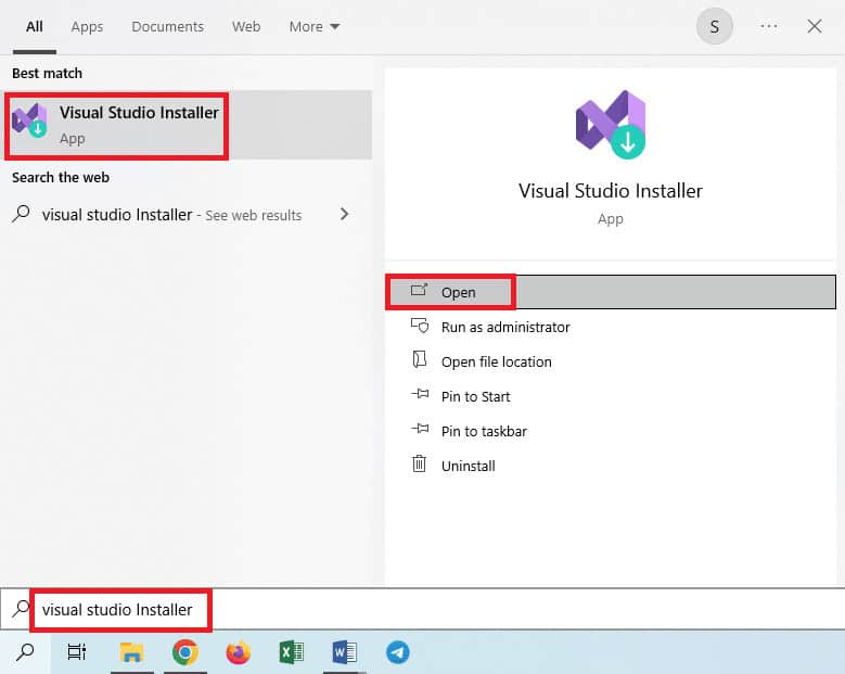 Open the Visual Studio Installer app
