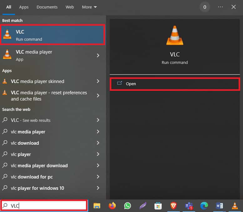 Open VLC from the start menu