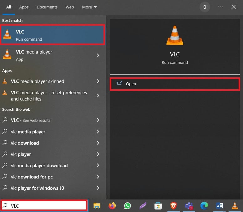 Open VLC from the start menu