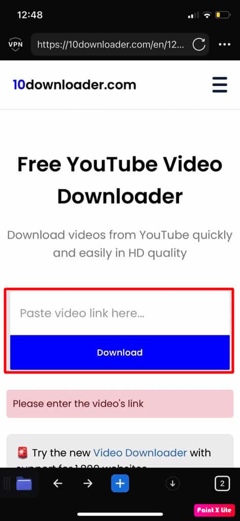 paste link and tap on download