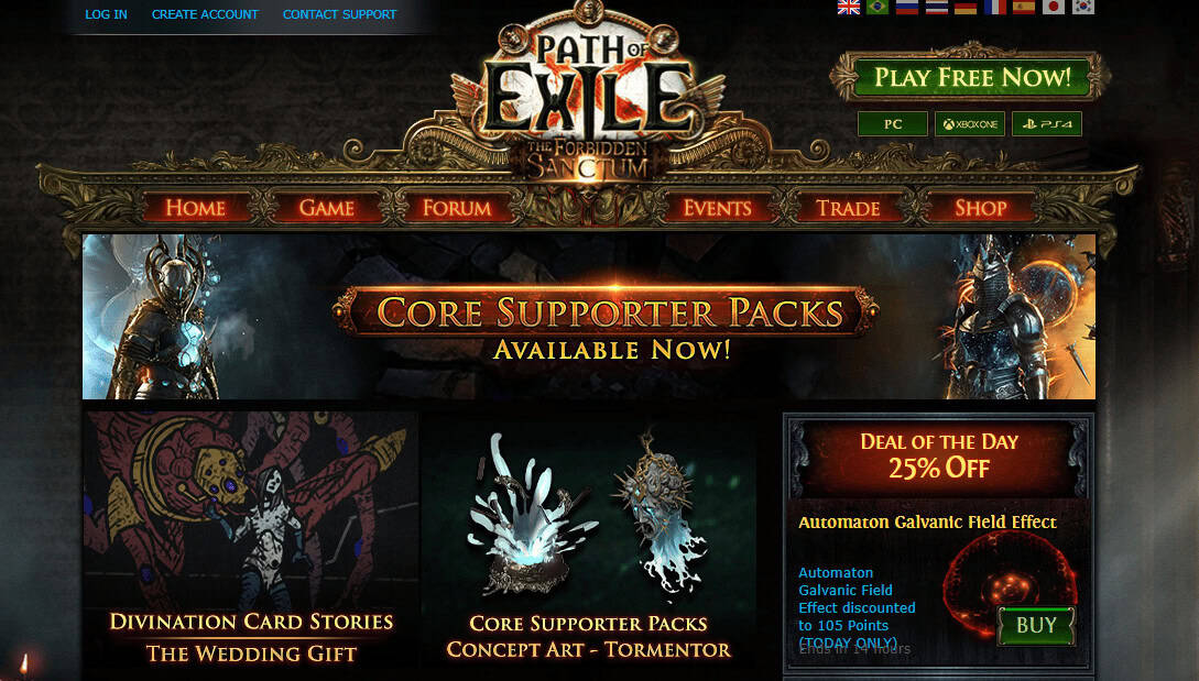 PATH OF EXILE webpage 