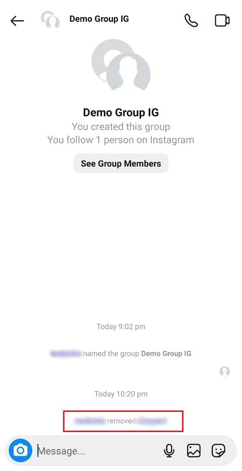 person who has been removed will see the notification | how to add someone in a group chat on Instagram