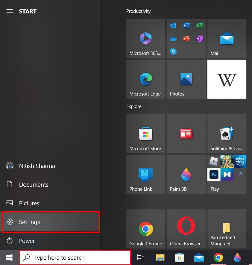 Press Windows key and go to Settings.