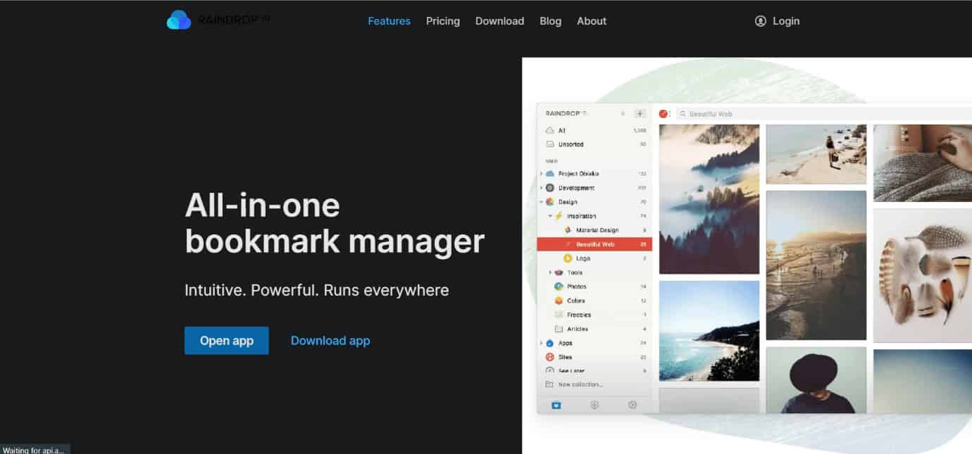 Raindrop service home page