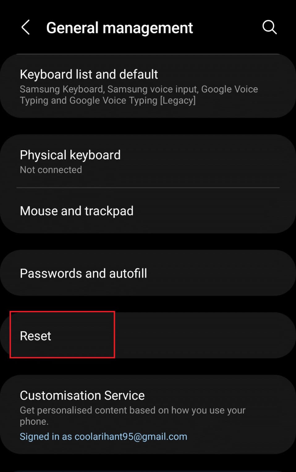 tap on Reset