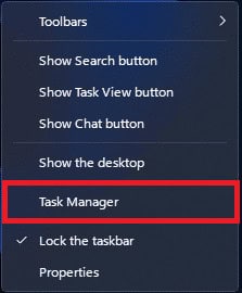 Right-click on the Windows taskbar and click on Task Manager
