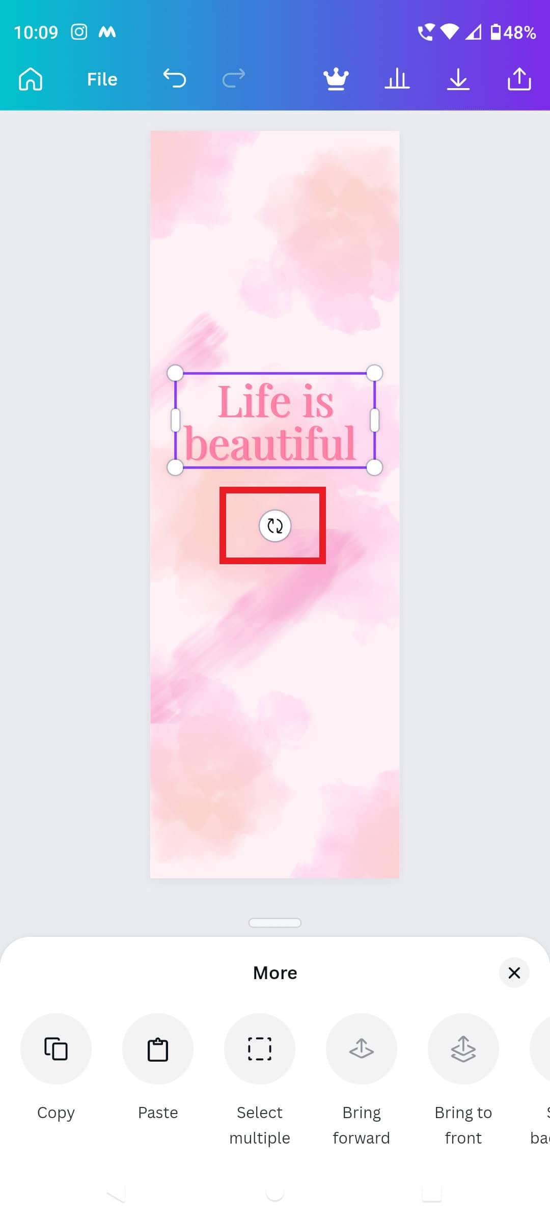 rotate icon on canva | how to add text on Canva mobile