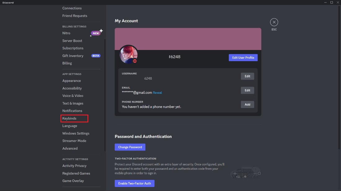 Scroll down and click on Keybind on the left side.