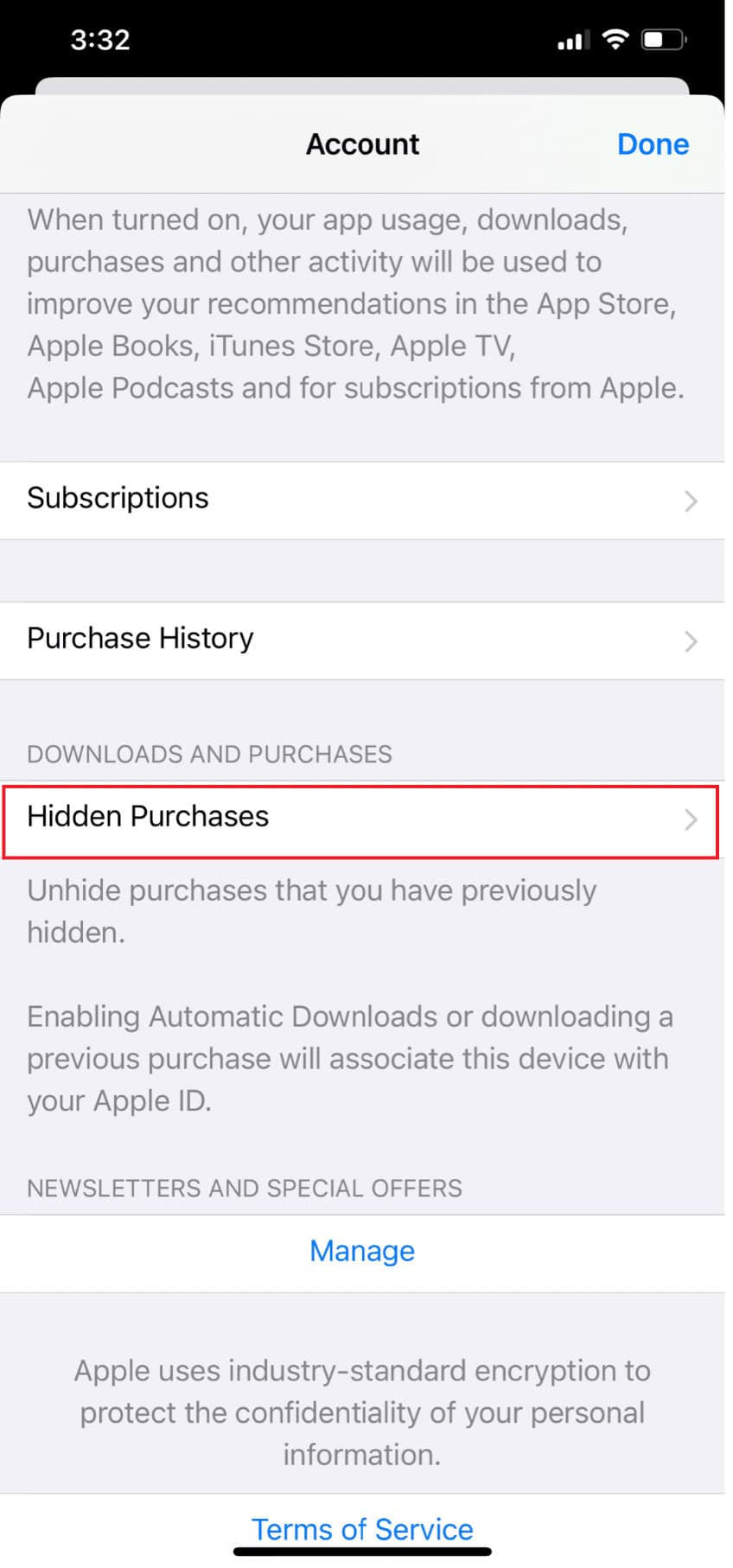 Scroll down and tap on Hidden Purchases