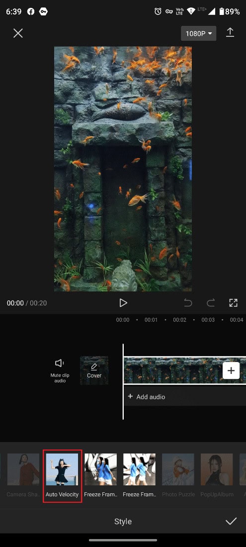 Scroll left and locate the Auto Velocity option and tap on it.