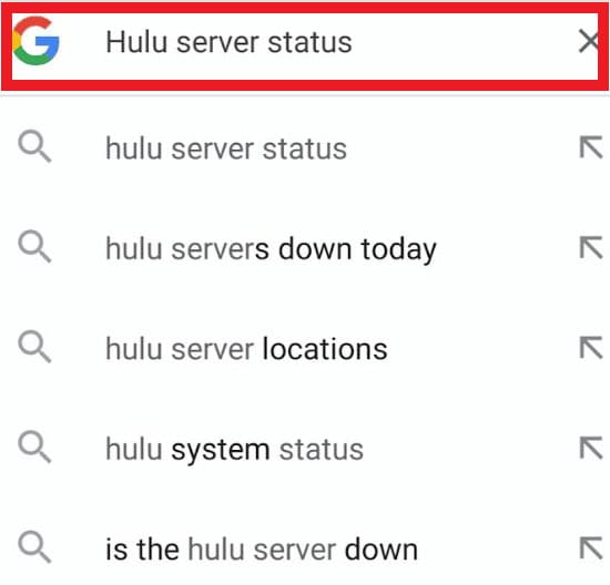 Search for Hulu server status on a search engine