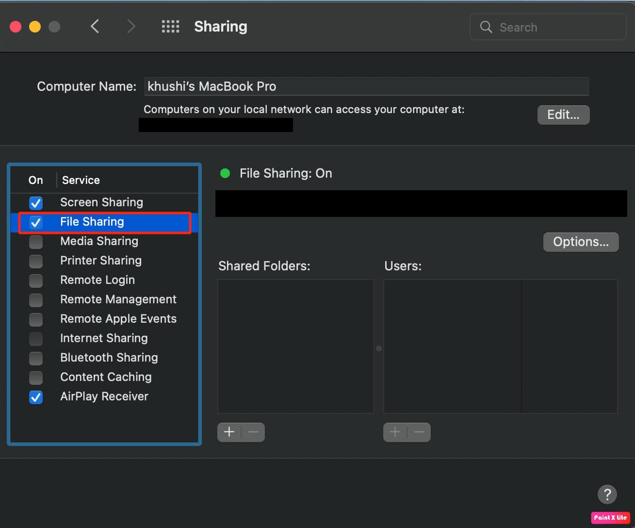 select file sharing option | permission to open the application Mac