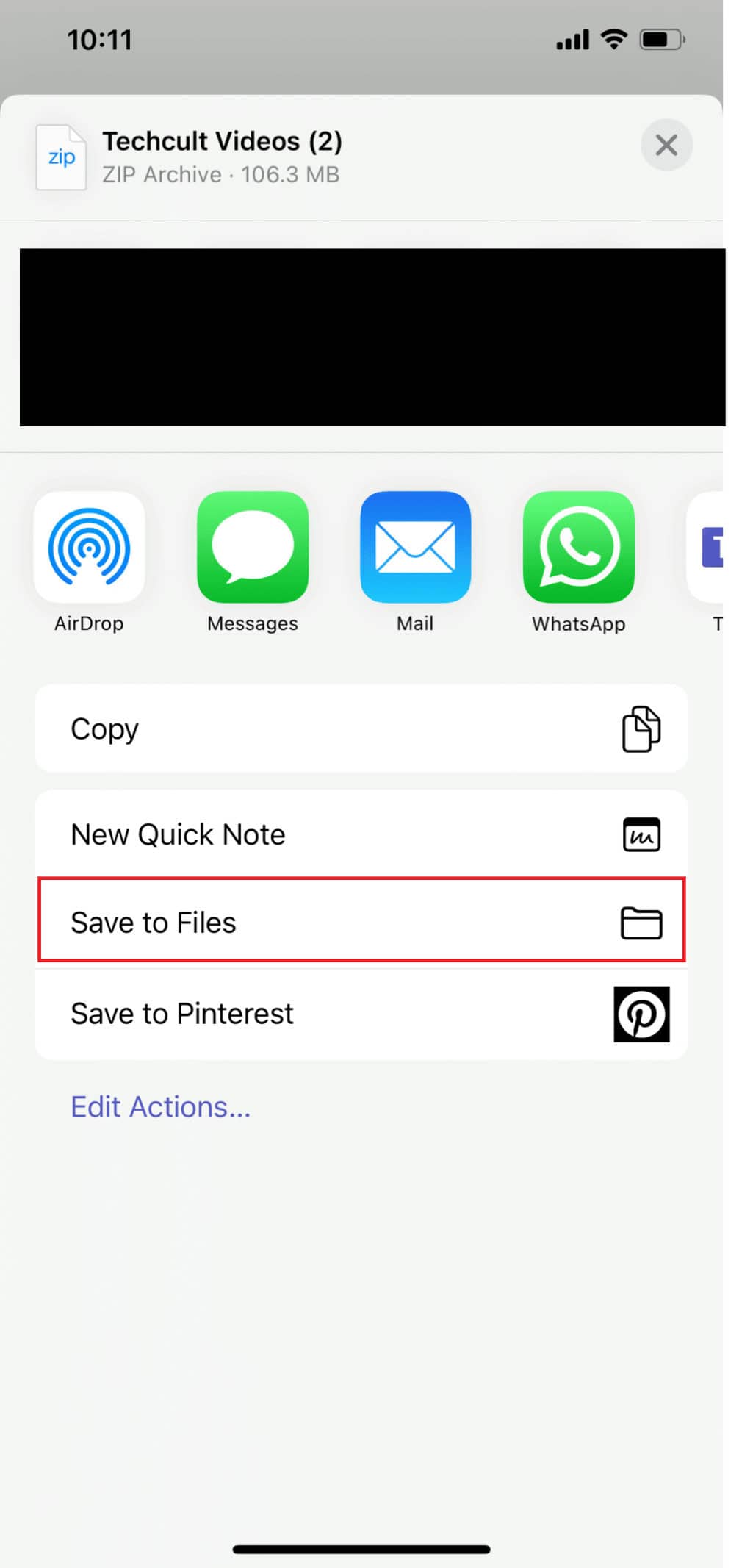 Select Save to Files from the popup