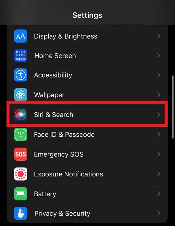 Select Siri and Search.