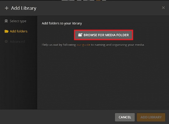 Select the BROWSE FOR MEDIA FOLDER option