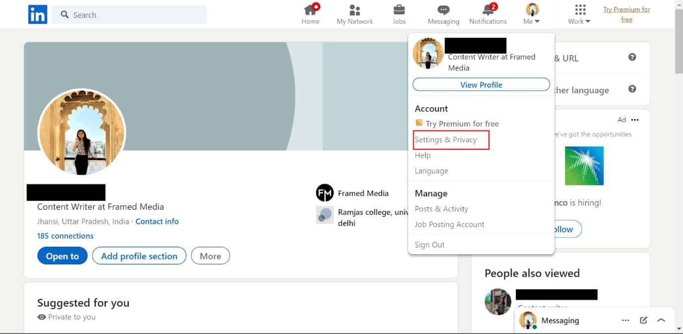 settings and privacy linkedin