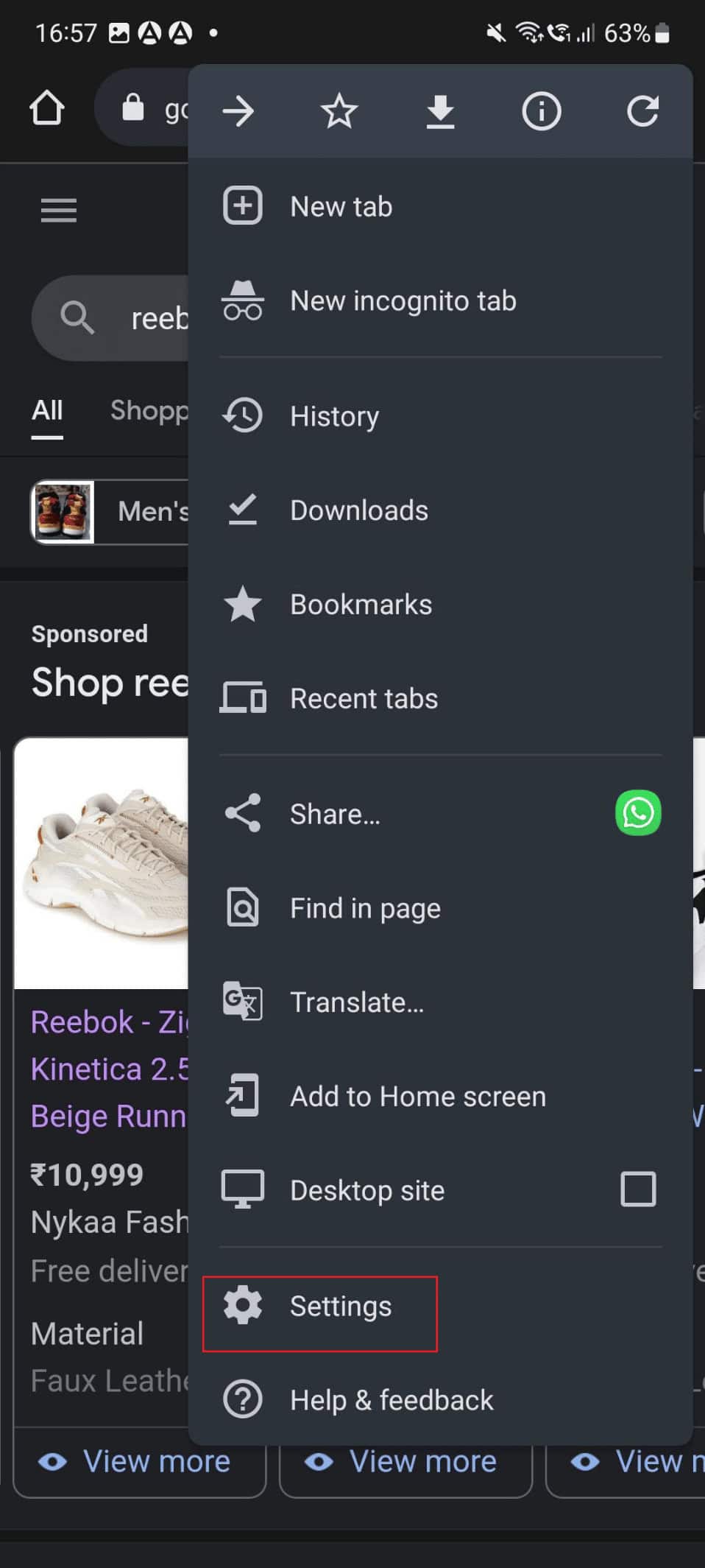 settings on chrome