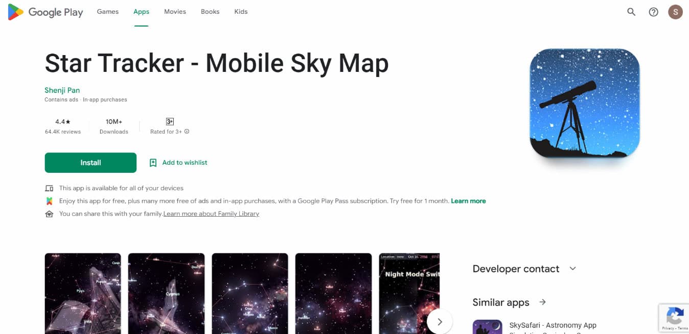 Star Tracker App Install Page