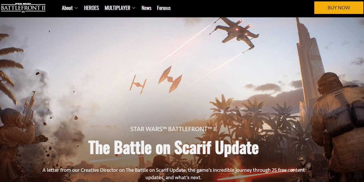STAR WARS BATLLEFRONT II webpage 