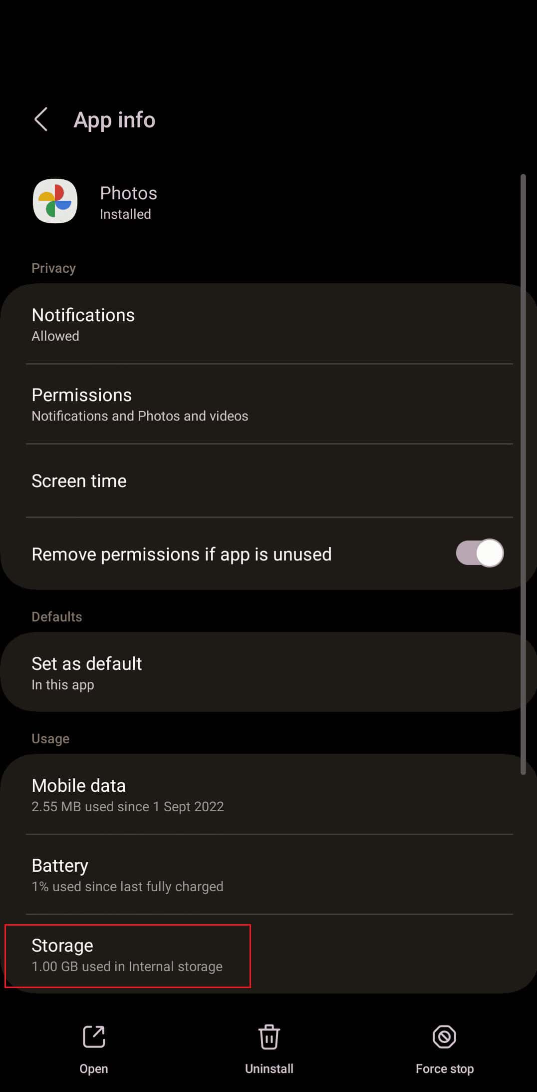 Storage option of Google photos