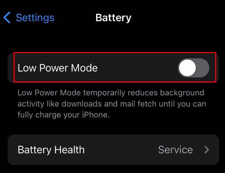 turn off the toggle for the Low Power Mode option