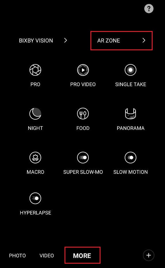 switch to the MORE tab and tap on the AR ZONE option