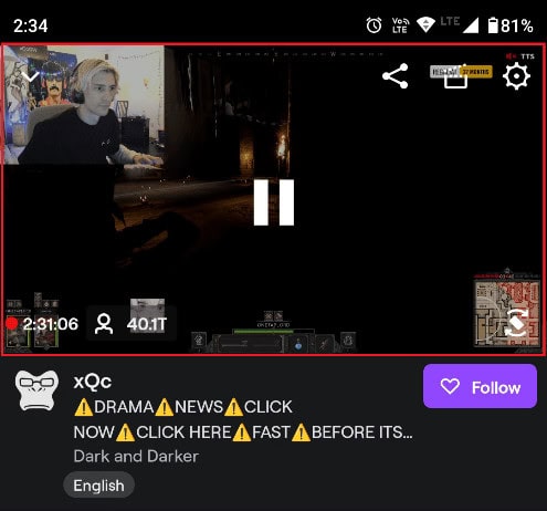tap anywhere on the streaming video.