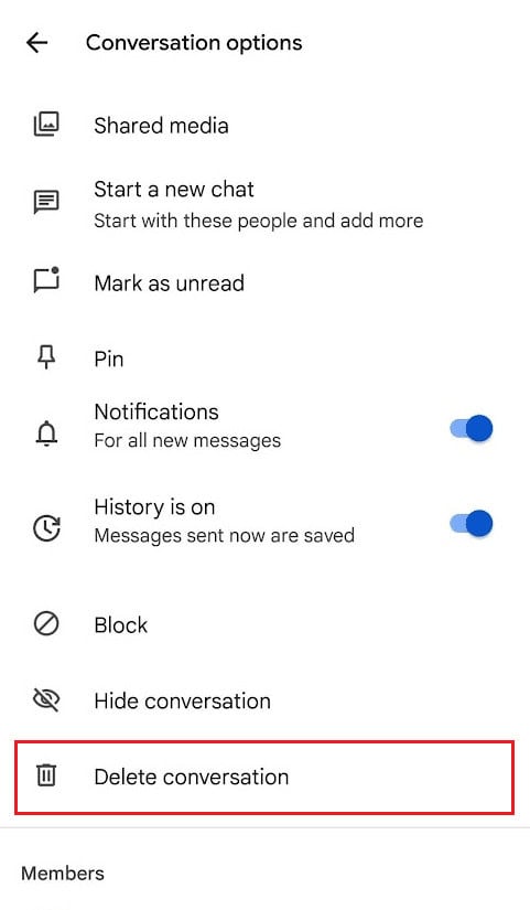 tap on Delete conversation