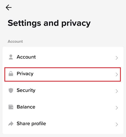 tap on Privacy