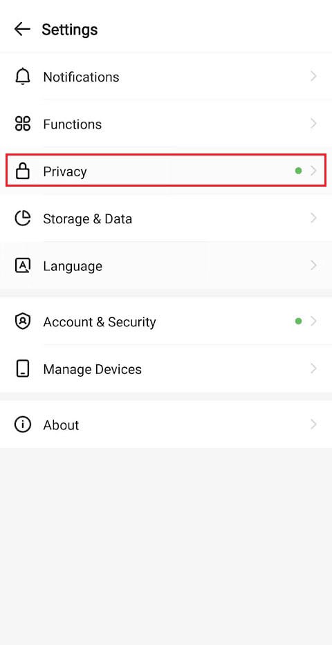 tap on Privacy