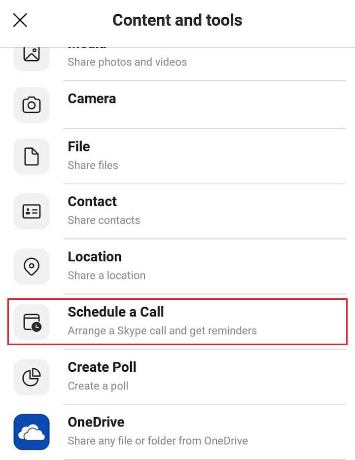 tap on Schedule a Call | schedule Skype meeting