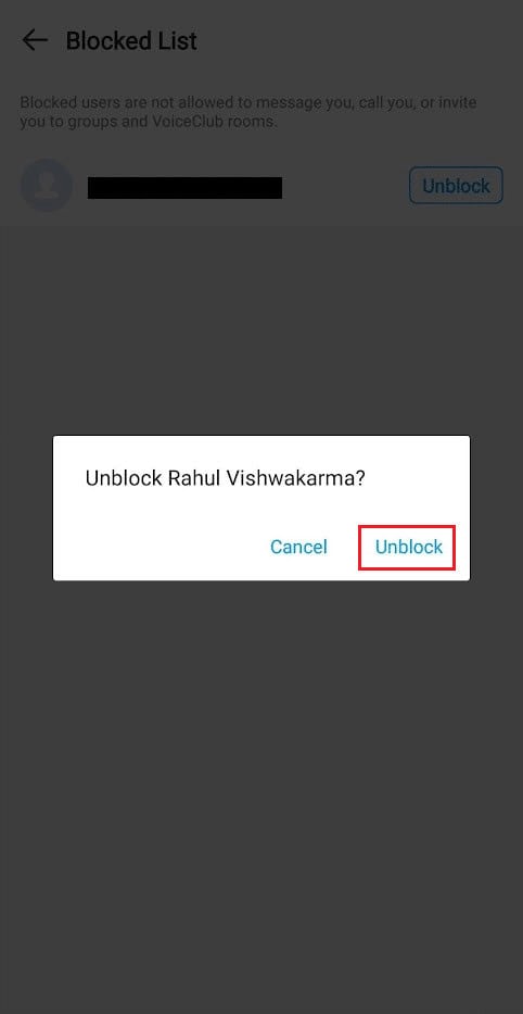tap on Unblock from the popup
