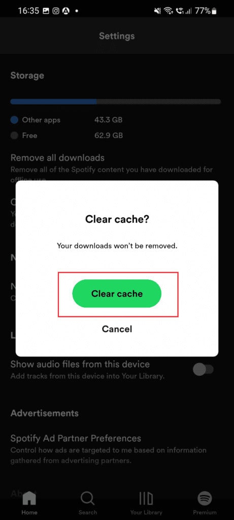 Tap on Clear cache