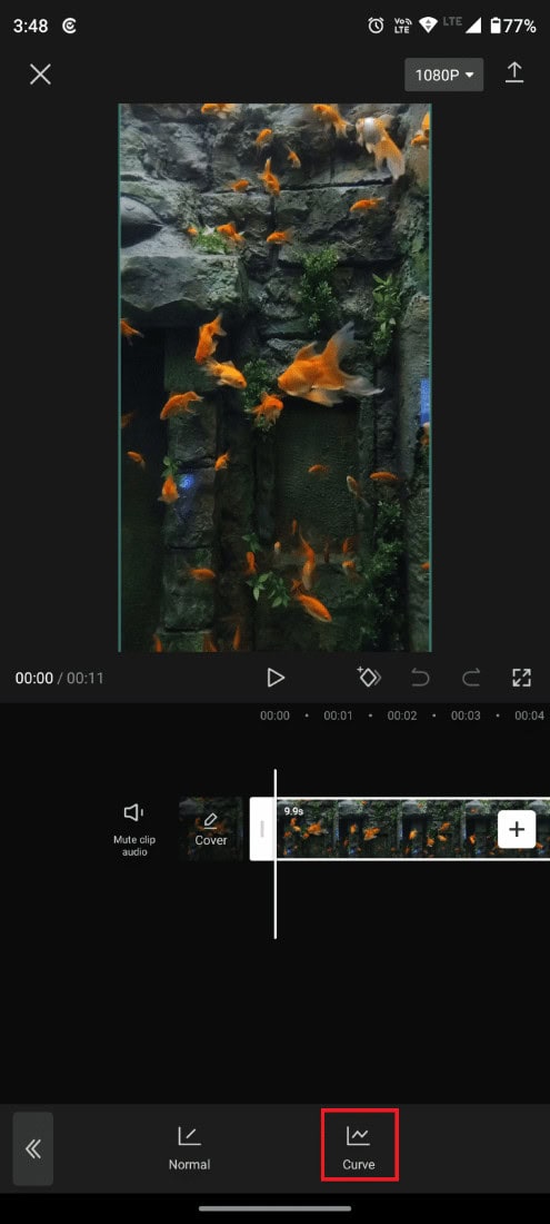tap on Curve which allows you to edit the velocity of your videos in a flexible manner.