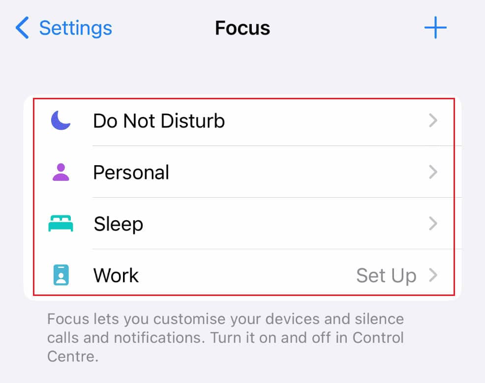 tap on each Focus profile one by one