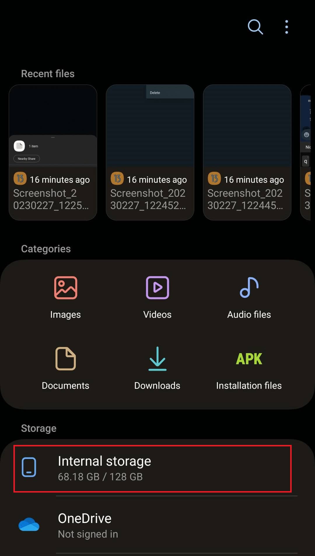 Tap on Internal storage