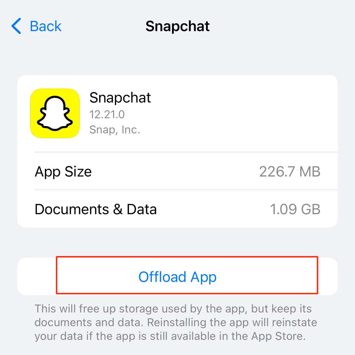 tap on offload app option
