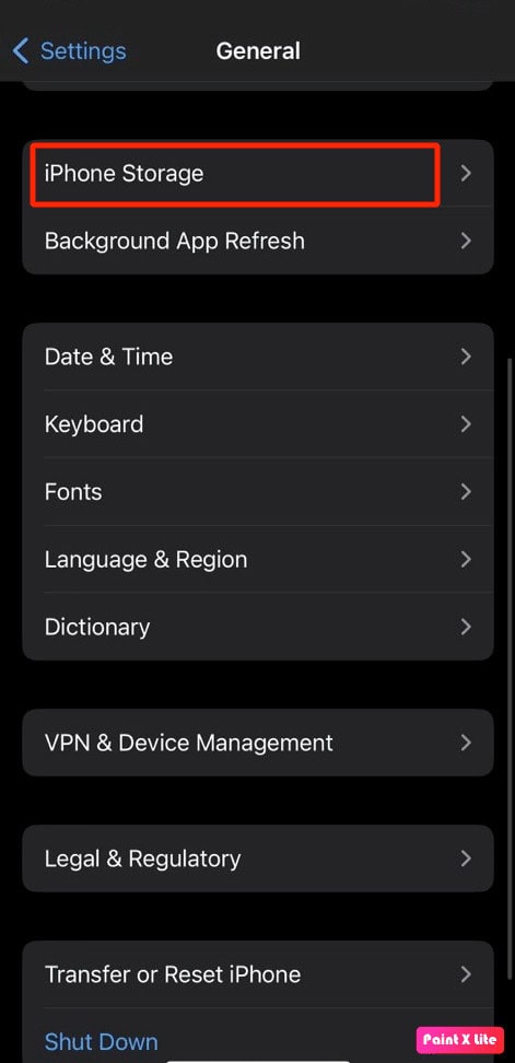 tap on storage option