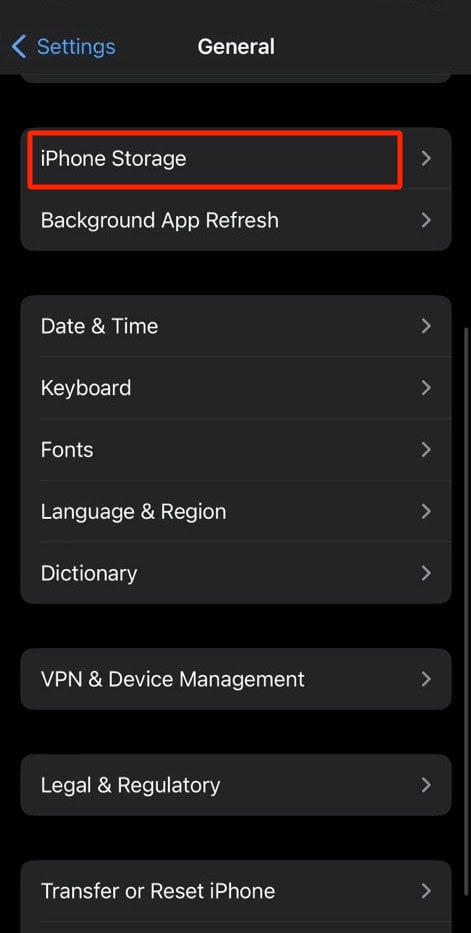 tap on storage option