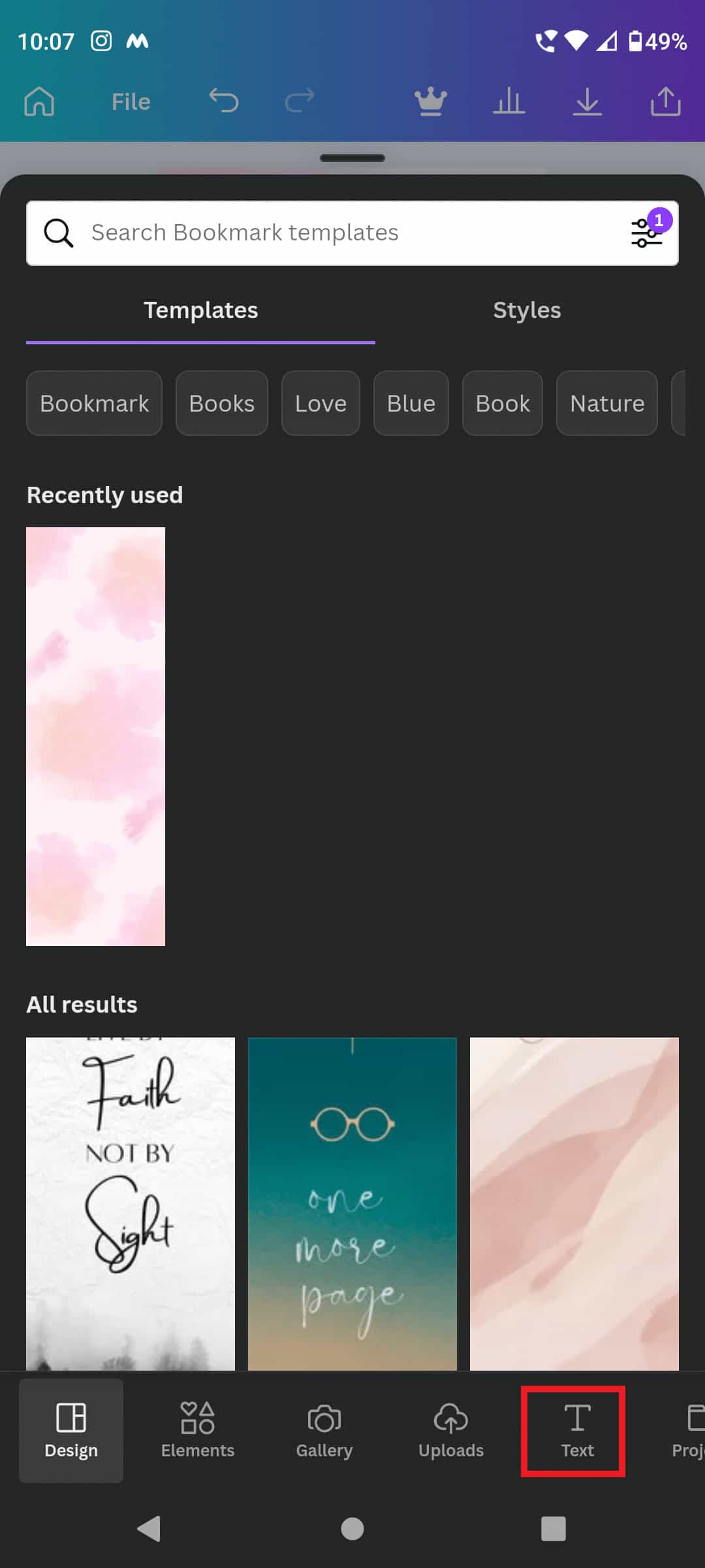 Tap on Text on canva