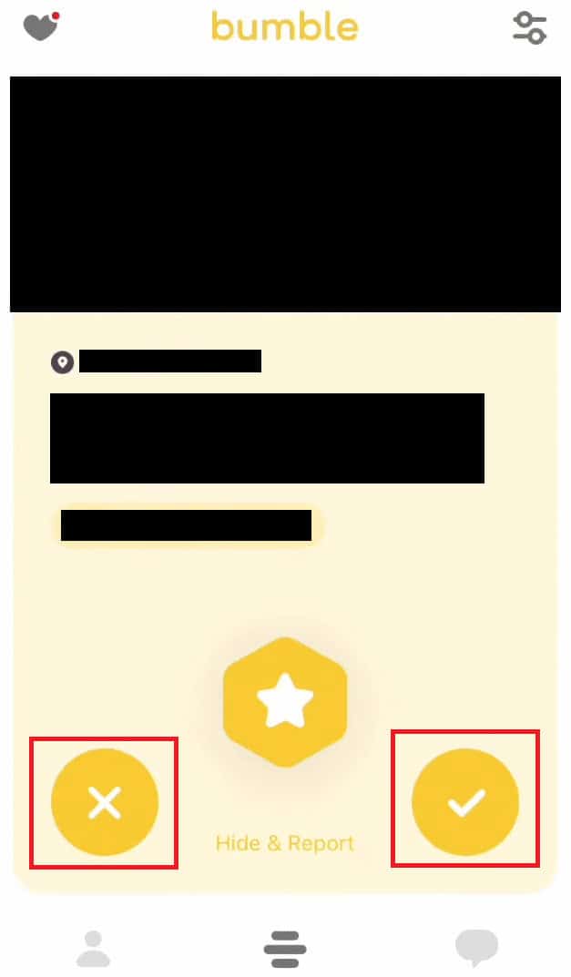 tap on the Checkmark icon or Cross icon to like or dislike the profile, respectively