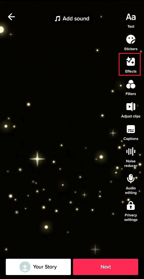 tap on the Effects tab